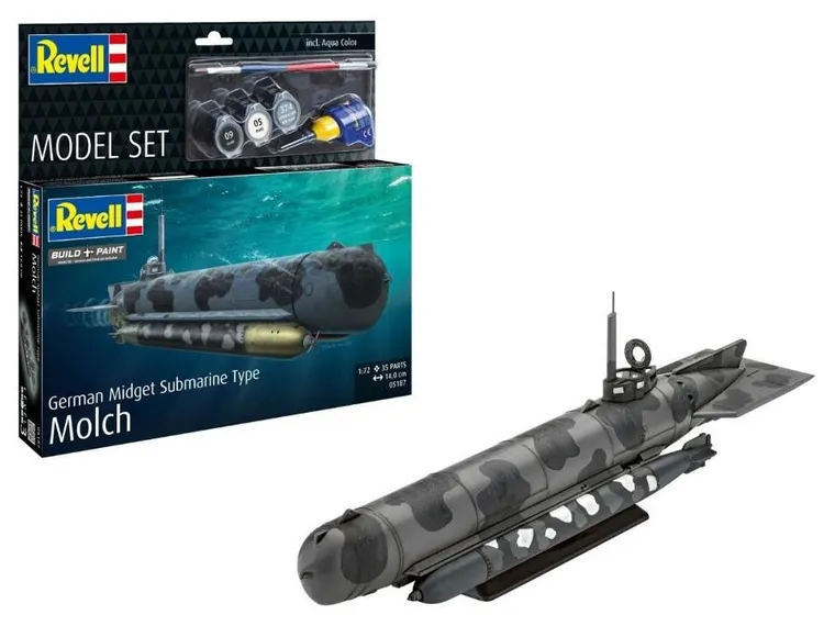 Revell, Molch Submarine, model łodzi podwodnej do składania z farbkami, 1:72
