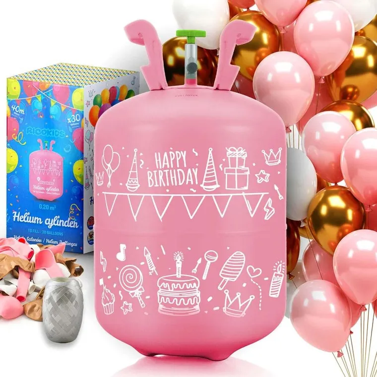 Ricokids, butla z helem, z balonami i wstążką, na 30 balonów
