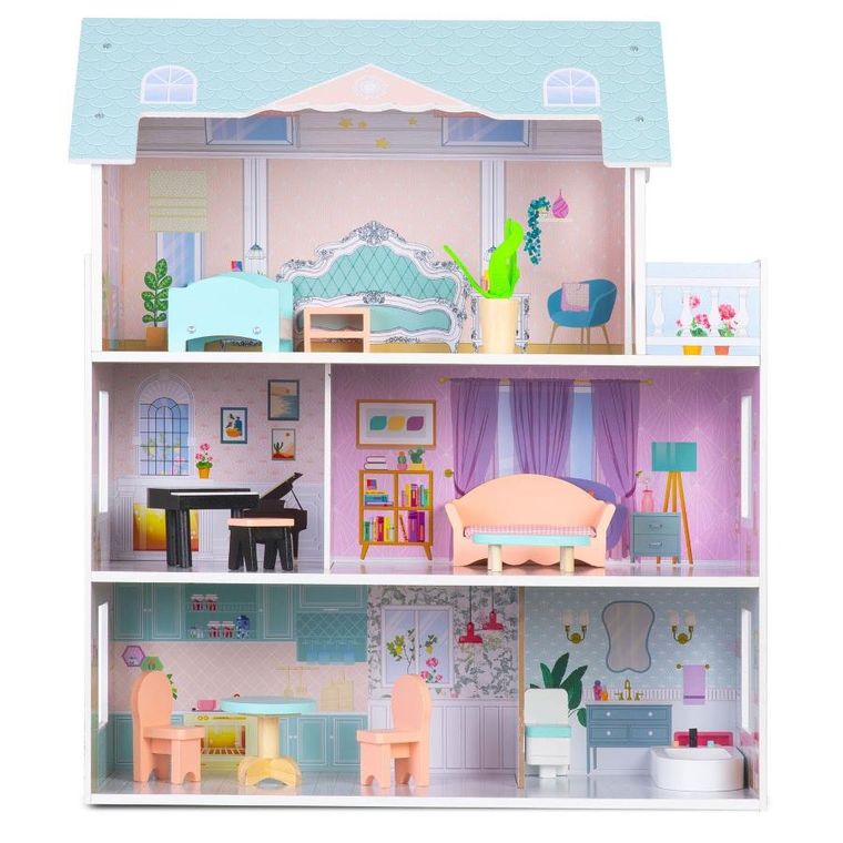 Ricokids, drewniany domek dla lalek, 3-piętrowy