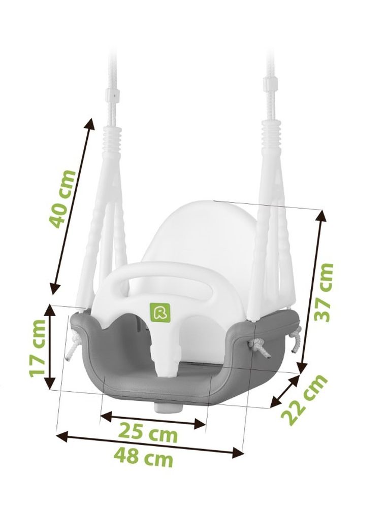 Ricokids, huśtawka kubełkowa, 3w1, szaro-biała
