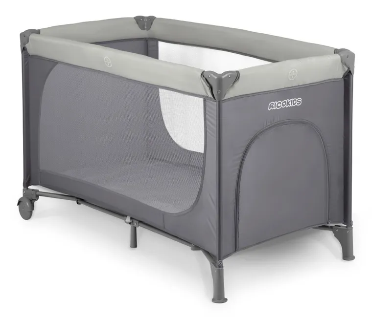 Ricokids, łóżeczko turystyczne, z materacem i torbą, ciemnoszare