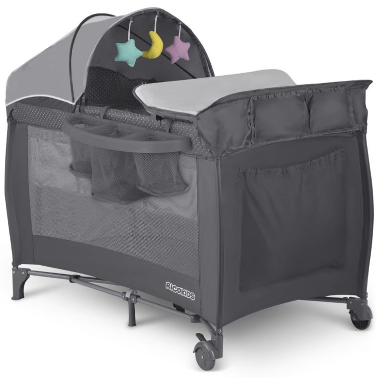 Ricokids, łóżeczko turystyczne z materacem i torbą, szare