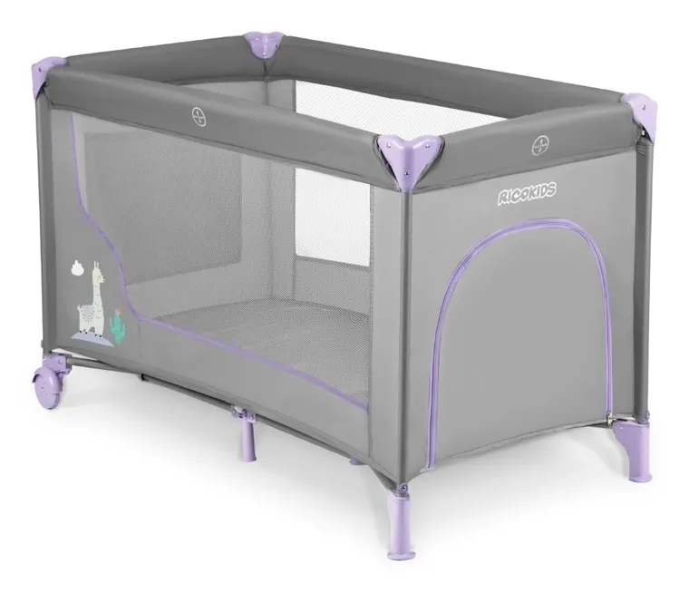 Ricokids, łóżeczko turystyczne, z materacem i torbą, szaro-lawendowe