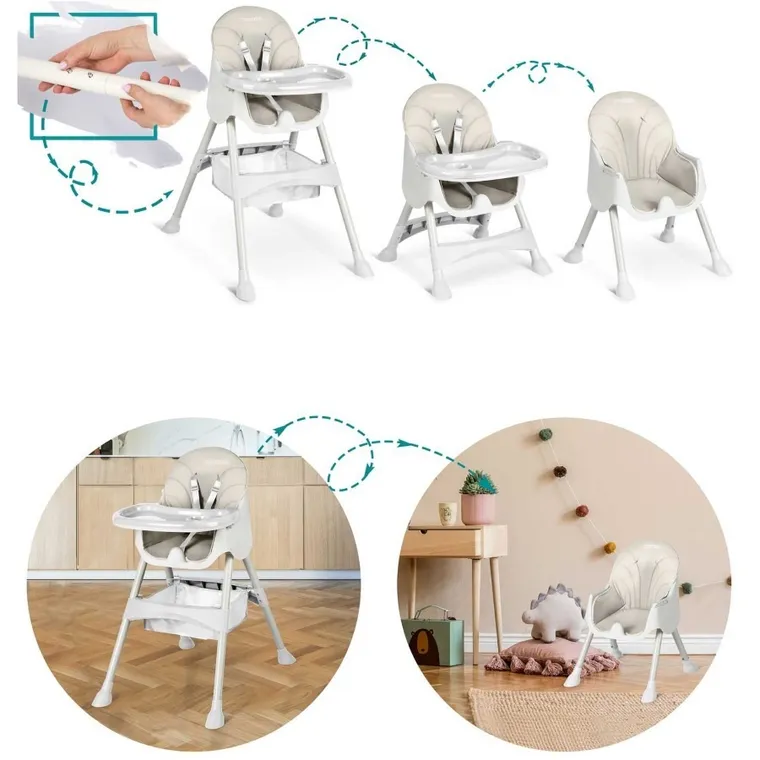 Ricokids, Milo, krzesełko do karmienia ze stolikiem, szare