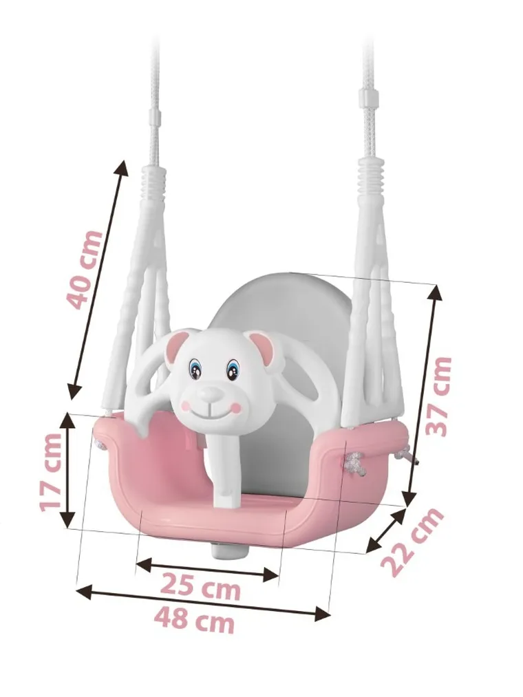 Ricokids, Miś, huśtawka kubełkowa, 3w1, różowo-szaro-biała
