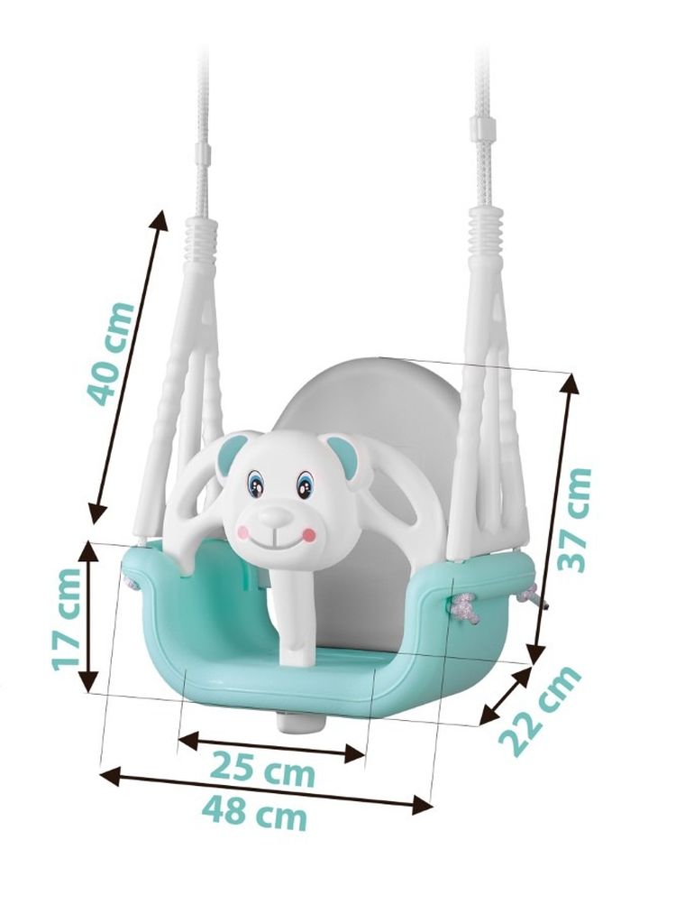 Ricokids, Miś, huśtawka kubełkowa, 3w1, turkusowo-szaro-biała