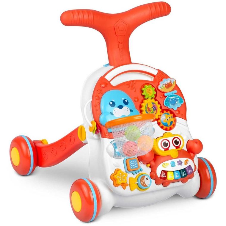 Ricokids, pchacz, chodzik edukacyjny 2w1, RK-810, biało-czerwony