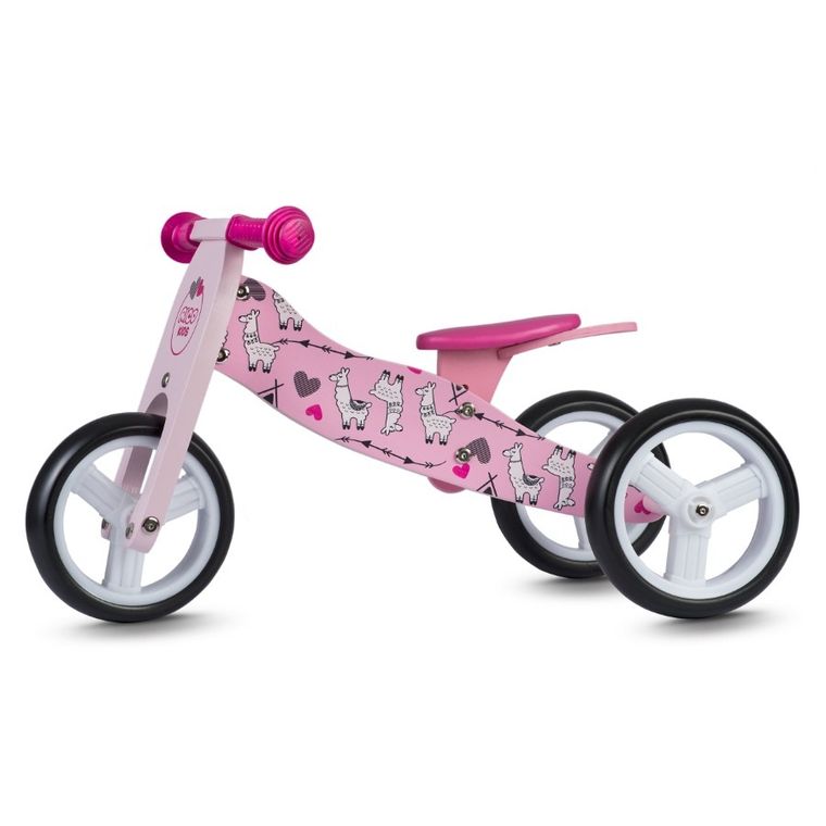 Ricokids, rowerek biegowy, trójkołowy, drewniany, różowy