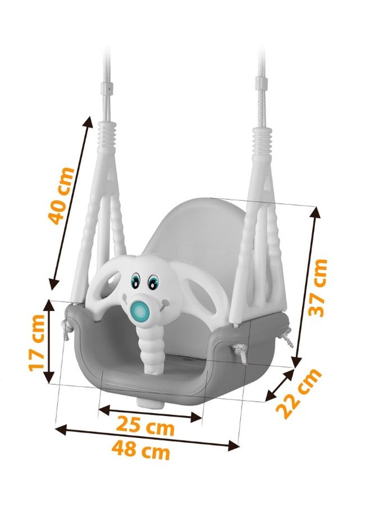 Ricokids, Słonik, huśtawka kubełkowa, 3w1, szaro-biała