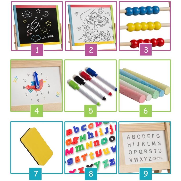 Ricokids, tablica drewniana z zegarem, 113-69-37 cm