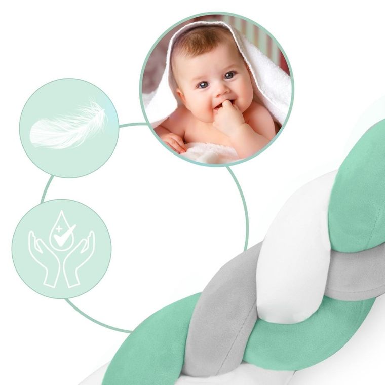 Ricokids, warkocz, ochraniacz do łóżeczka, miętowy, 3m