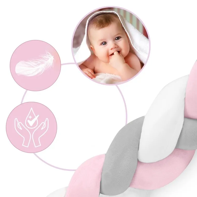 Ricokids, warkocz, ochraniacz do łóżeczka, różowy, 3m