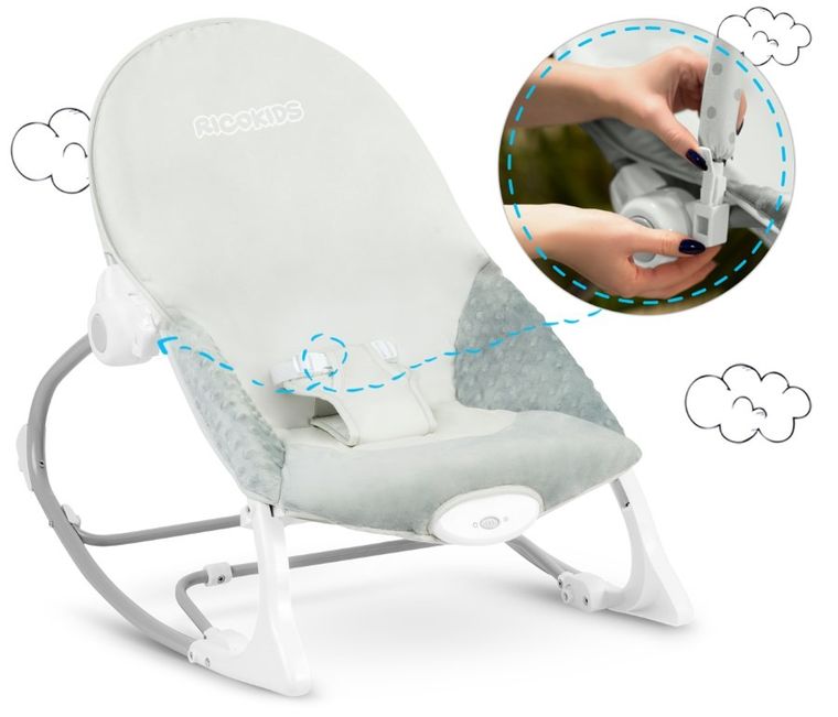 Ricokids, wielofunkcyjny leżaczek bujaczek, minky, jasny szary