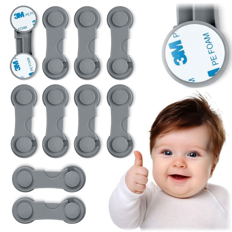 Ricokids, zabezpieczenie otwierania szafek, szare, 10 szt.