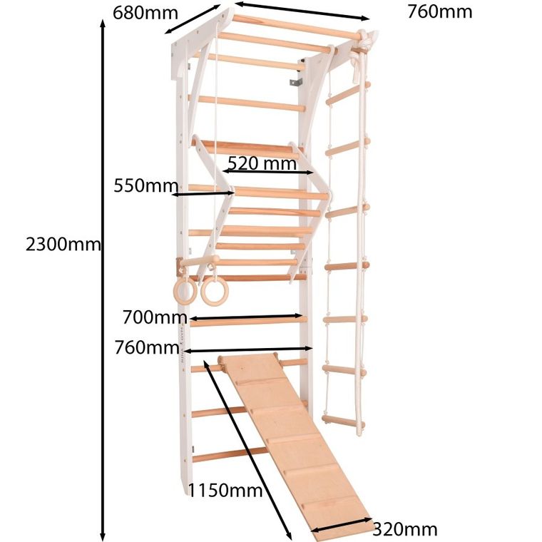 Rinagym, drewniana drabinka gimnastyczna, Kinder 3, biały