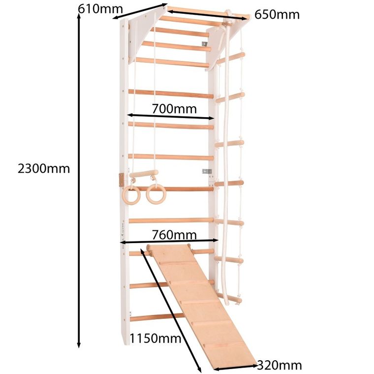 Rinagym, drewniana drabinka gimnastyczna, Kombi 3, biały