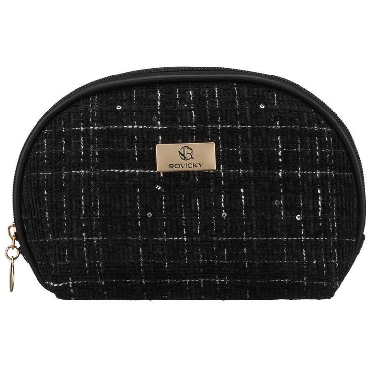 Rovicky, kosmetyczka, tkanina syntetyczna, 1-komorowa, krata, czarna