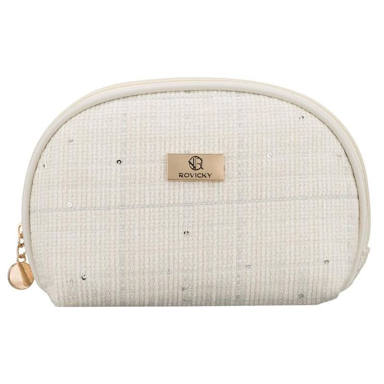 Rovicky, kosmetyczka, tkanina syntetyczna, cekinowa, beżowa