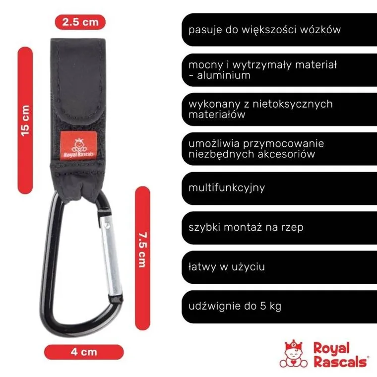 Royal Rascals, karabińczyk do wózka, czarny, 2 szt.