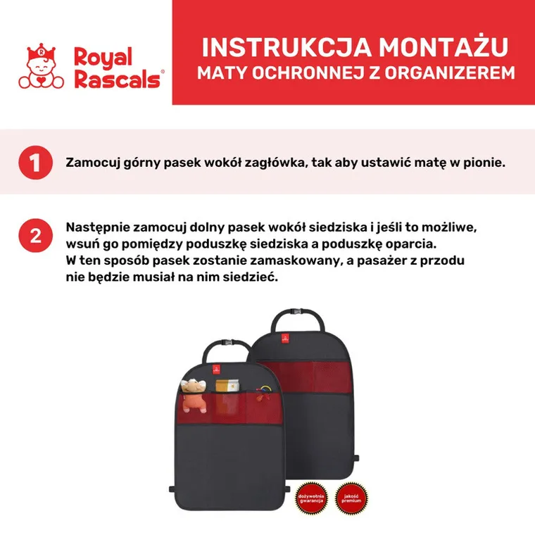 Royal Rascals, mata ochronna do samochodu z organizerem, czarna, 2 szt.