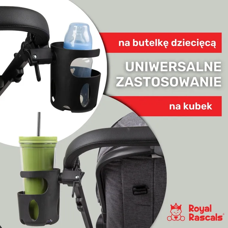 Royal Rascals, uniwersalny uchwyt na kubek do wózka dziecięcego, czarny, 1 szt.