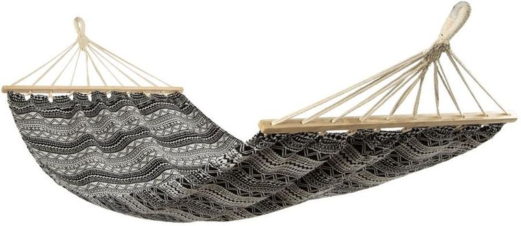 Royokamp, Etno, hamak ogrodowy z drążkiem, 2 osobowy, czarno-biały, 200-147 cm