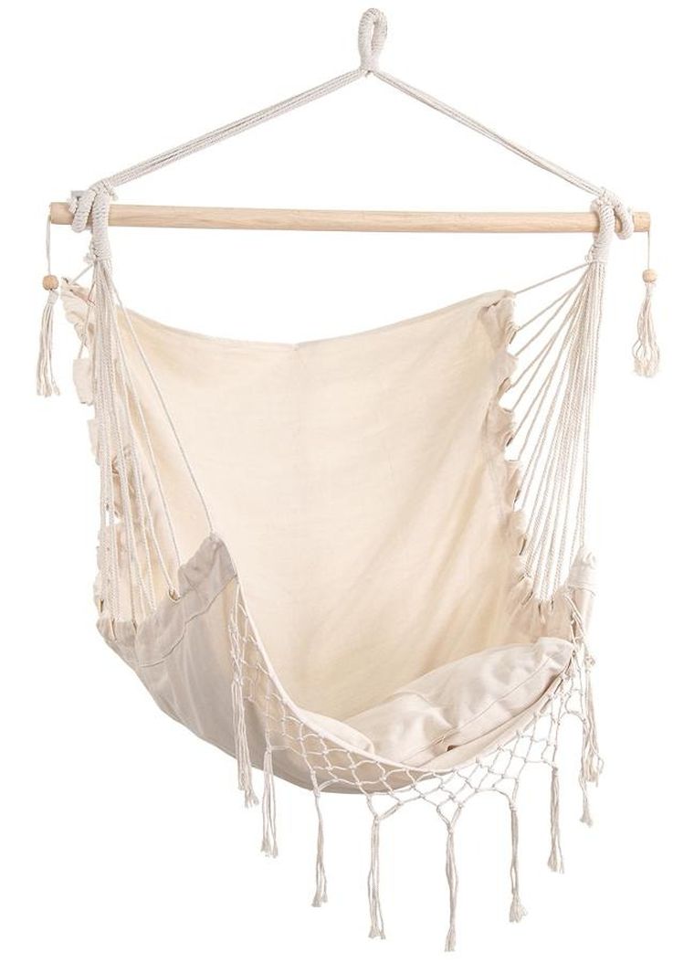 Royokamp, fotel brazylijski z frędzelkami i 2 poduszkami, beżowy, 130-100 cm