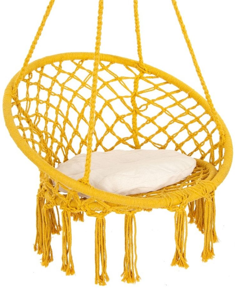 Royokamp, hamak ażurowy, fotel wiszący z poduszką, miodowy, 80-60 cm