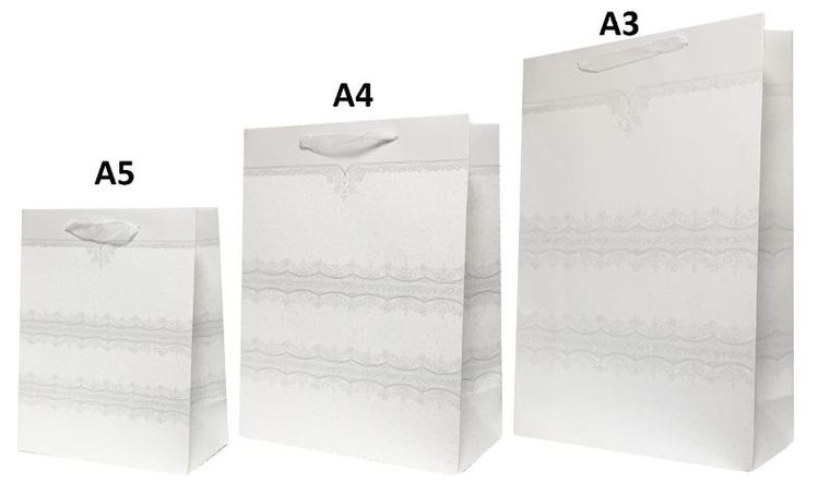 Rozette, torebka prezentowa, brokat, biała, 31-44-15 cm