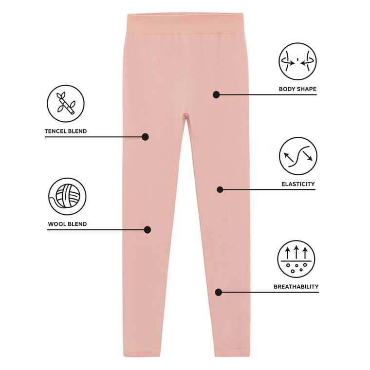 Różowe legginsy termoaktywne z domieszką wełny NOWEAR