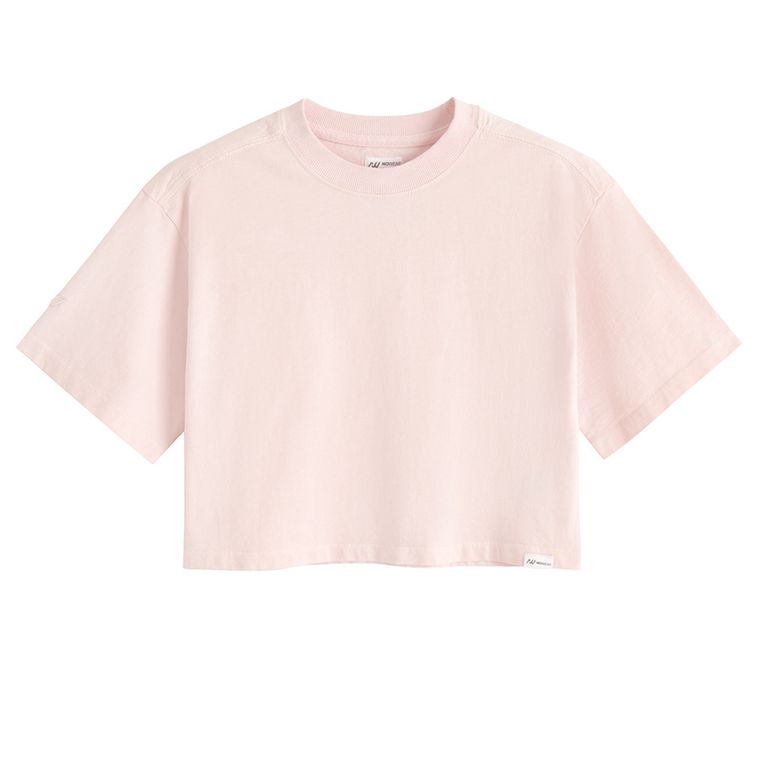 Różowy t-shirt o kroju cropp boxy NOWEAR