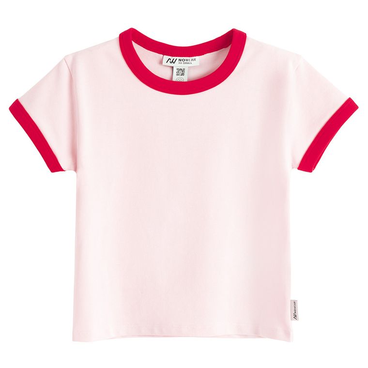 Różowy t-shirt slim z bawełny czesanej NOWEAR