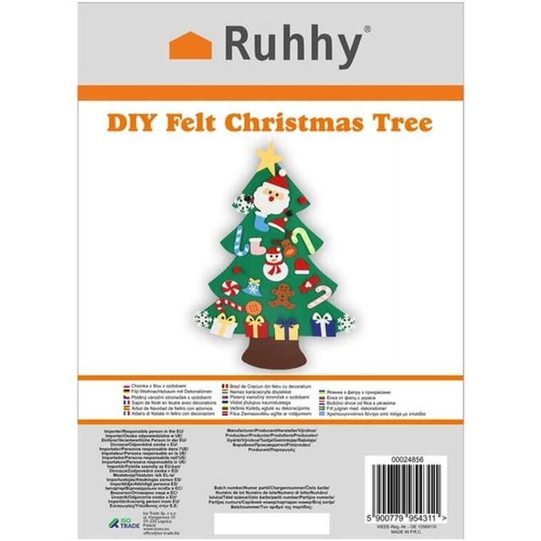 Ruhhy, choinka z filcu z ozdobami