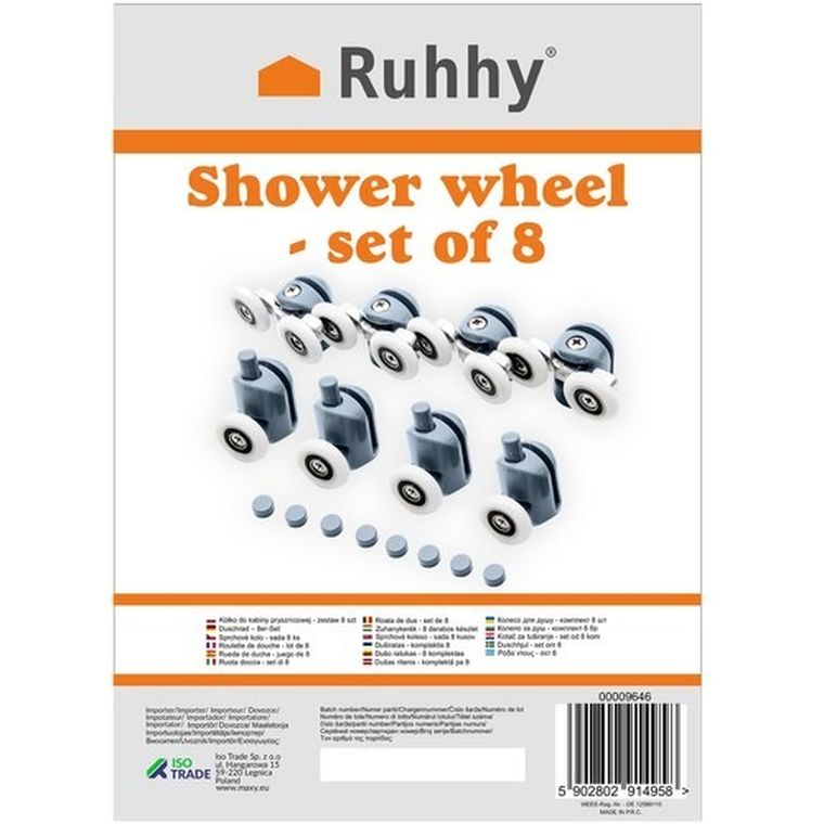 Ruhhy, kółka do kabiny prysznicowej, 8 szt.