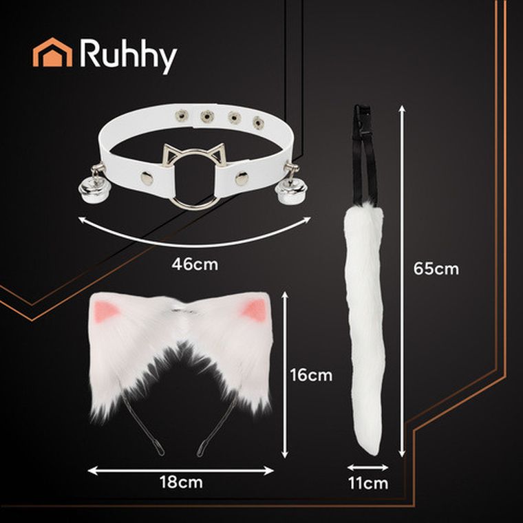 Ruhhy, strój kota, biały, 3 elementy