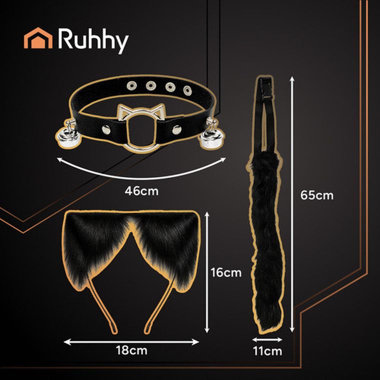 Ruhhy, strój kota, czarny, 3 elementy