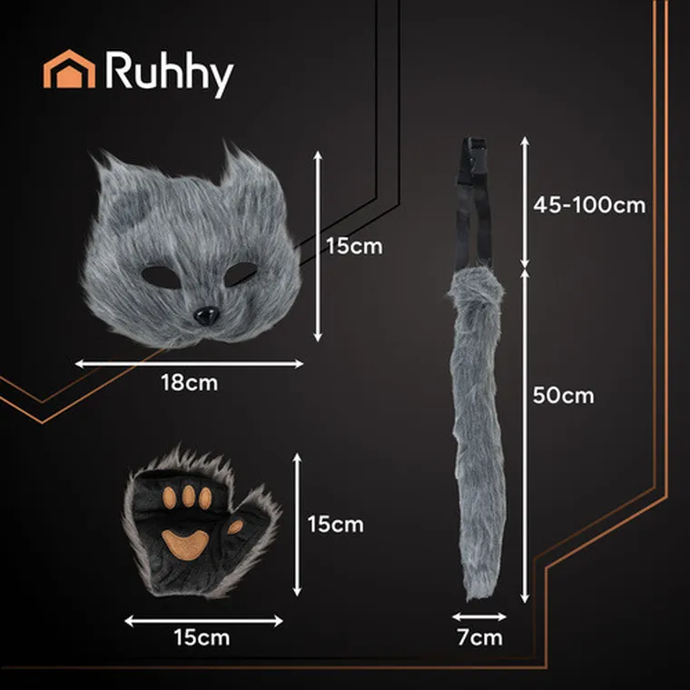 Ruhhy, strój kota, szary, 4 elementy