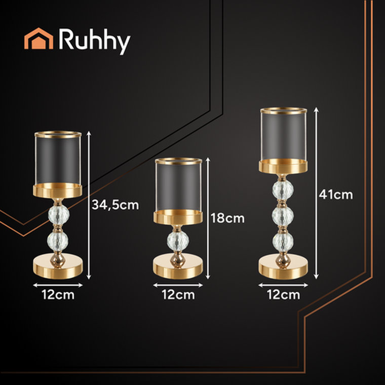 Ruhhy, świecznik, lampion, złoty, 3 szt.