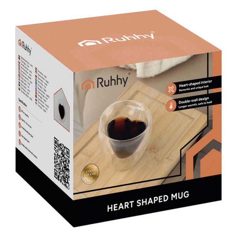 Ruhhy, szklanka termiczna, serce, 240 ml, 26906