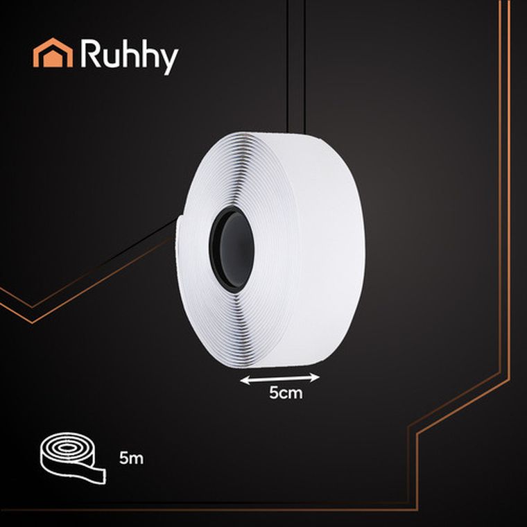 Ruhhy, taśma, rzep samoprzylepny, biały, 5m x 5cm