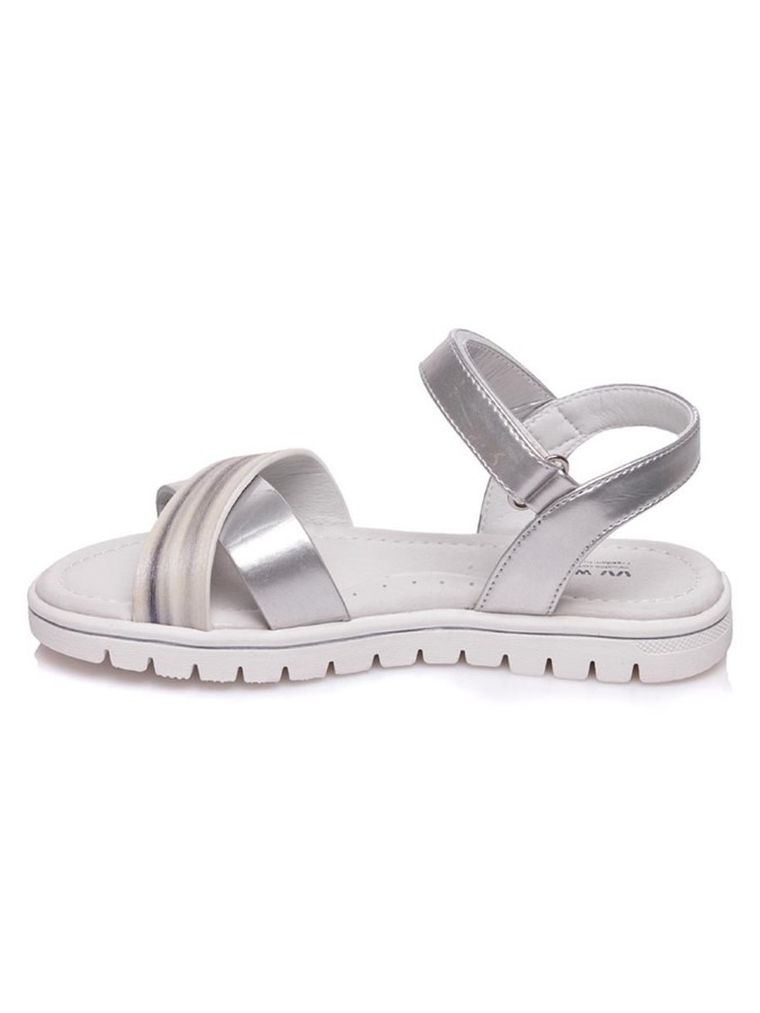 Sandały dziewczęce, srebrne, skórzana wkładka, Weestep