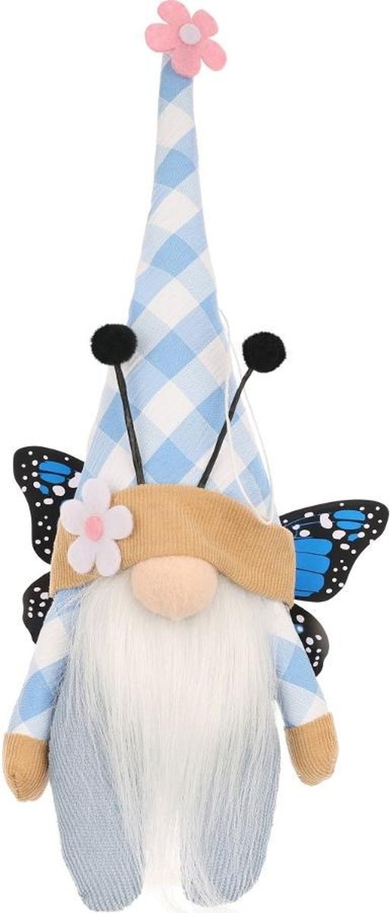 Saska Garden, dekoracja wiosenna, skrzat gnom, motyl, niebieski, 25 cm