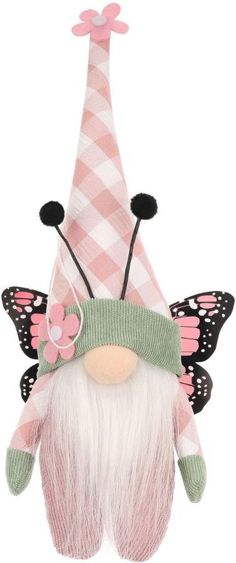 Saska Garden, dekoracja wiosenna, skrzat gnom, motyl, różowy, 25 cm