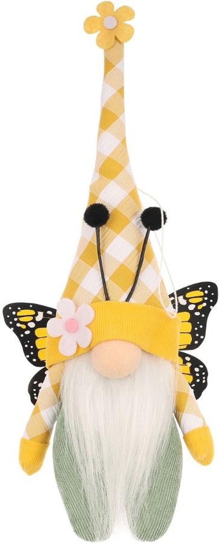 Saska Garden, dekoracja wiosenna, skrzat gnom, motyl, żółty, 25 cm