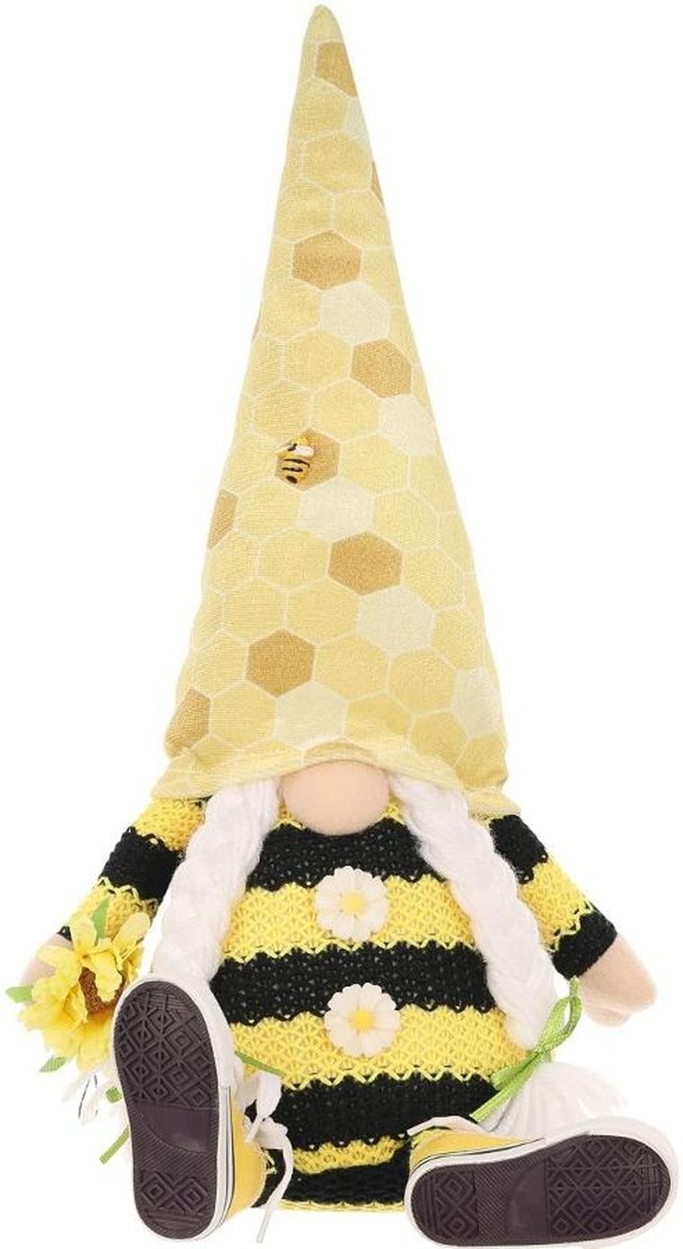 Saska Garden, dekoracja wiosenna, skrzat gnom, siedzący pszczółka w trampkach, 35+6 cm