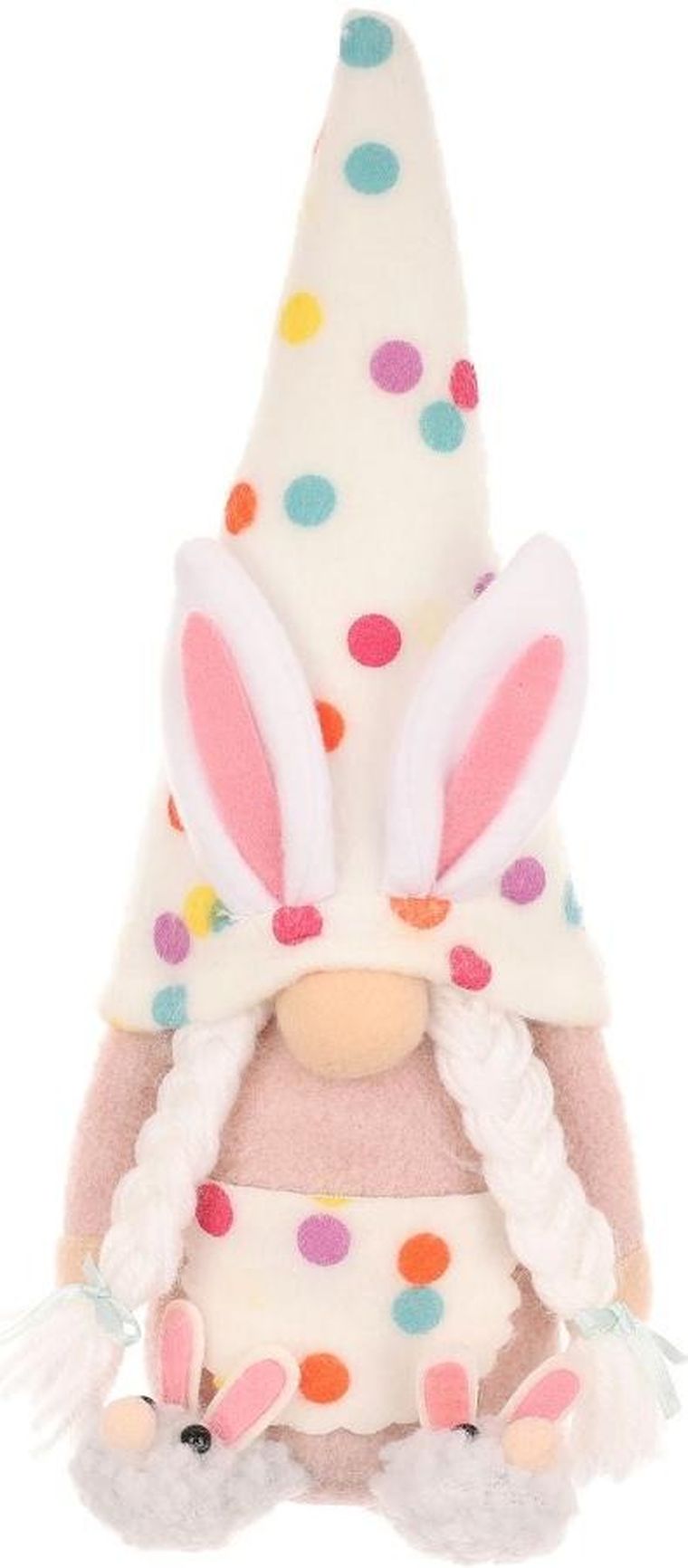 Saska Garden, dekoracja wiosenna, skrzat gnom, zajączek w groszki, 25 cm