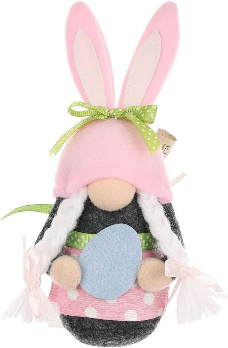 Saska Garden, dekoracja wiosenna, skrzat gnom, zajączek, z workiem na prezent, różowy, 20 cm