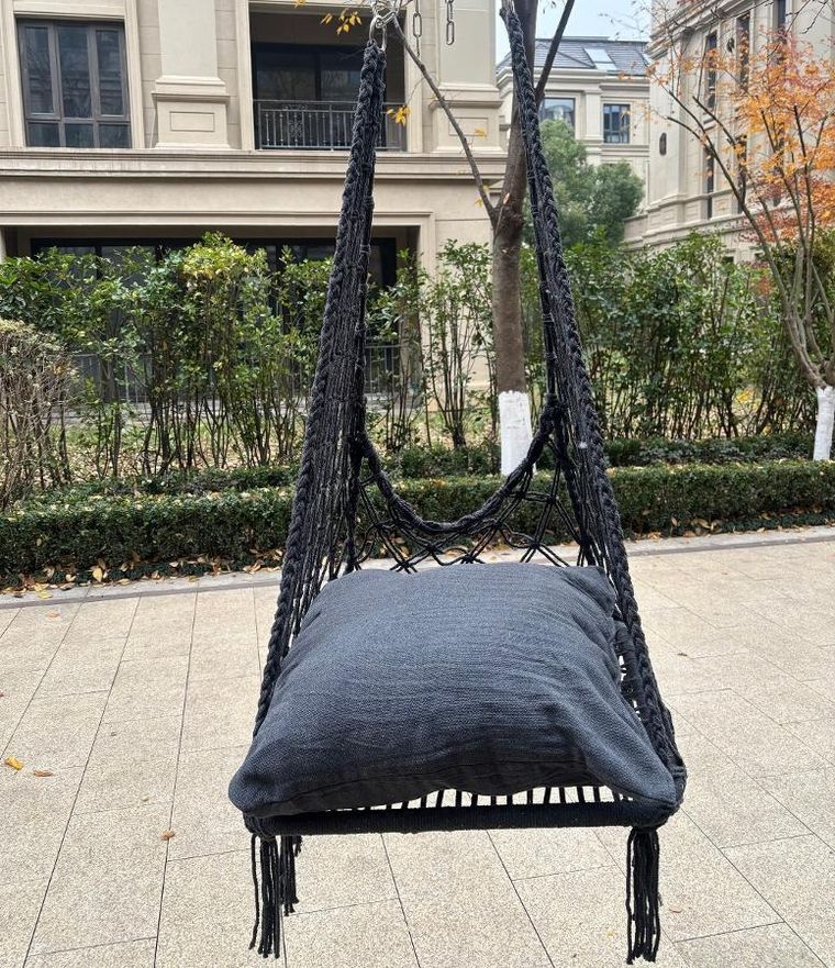 Saska Garden, hamak ażurowy, fotel wiszący z poduszką, ciemno szary, 60-60-115 cm