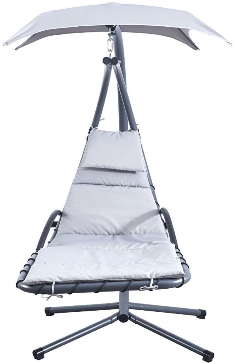 Saska Garden, huśtawka z parasolem, Lizbona, jasno-szara, 190-105-205 cm