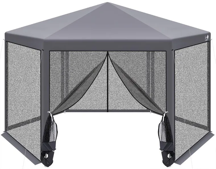 Saska garden, pawilon ogrodowy sześciokątny z moskitierą, szary, 2-2-2-25 m